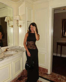 Boat Neck Backless Lace-Contrast Sleeveless Dress