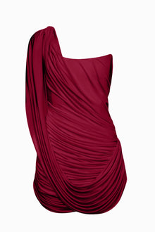 One-Shoulder Bandeau-Style Ruched Mini Red Evening Dress