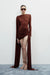 Long-Sleeve Crew Neck Shoulder-Padded Draped Caped Mini Dress