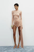 Mid-High Neck Wrap Style Long-Sleeve Mini Dress