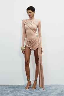 Mid-High Neck Wrap Style Long-Sleeve Mini Dress