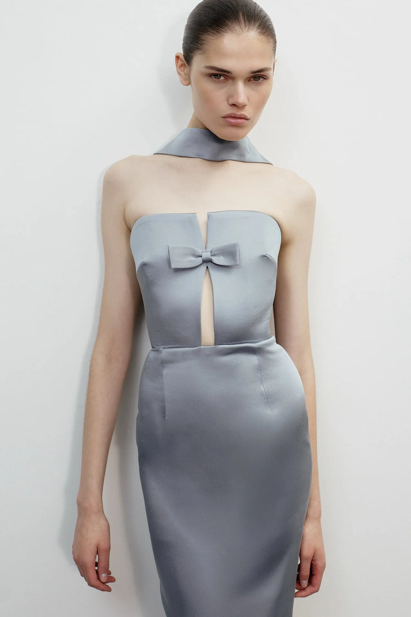 Bust Bow Cut-Out Strapless Dress