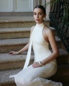 High-Neck Tank-Style Scarf-Detail Bodycon Dress