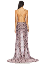 Printed Spaghetti Strap Cowl Neck Backless Asymmetrical Dress