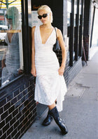 Deep V-Neck Sleeveless Asymmetrical Hem Lace Dress