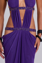 Crew-Neck Sleeveless Cutout Ruched Backless Purple Dress