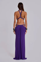 Crew-Neck Sleeveless Cutout Ruched Backless Purple Dress