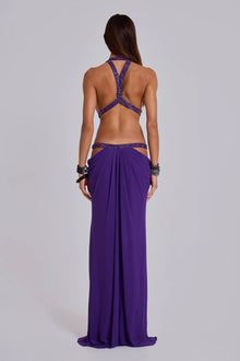 Crew-Neck Sleeveless Cutout Ruched Backless Purple Dress
