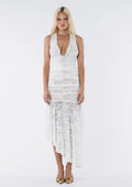 Deep V-Neck Sleeveless Asymmetrical Hem Lace Dress