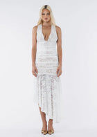 Deep V-Neck Sleeveless Asymmetrical Hem Lace Dress