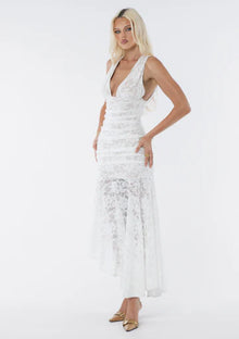 Deep V-Neck Sleeveless Asymmetrical Hem Lace Dress