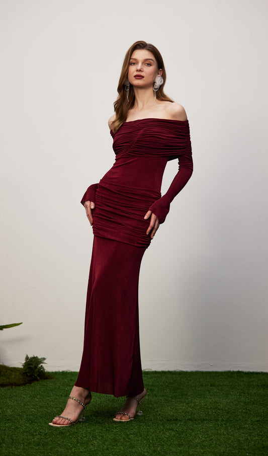 Jersey Draped Off-shoulder Maxi Dress