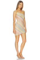 One-Shoulder Multicolor Striped Metallic-Thread Knit Mini Dress