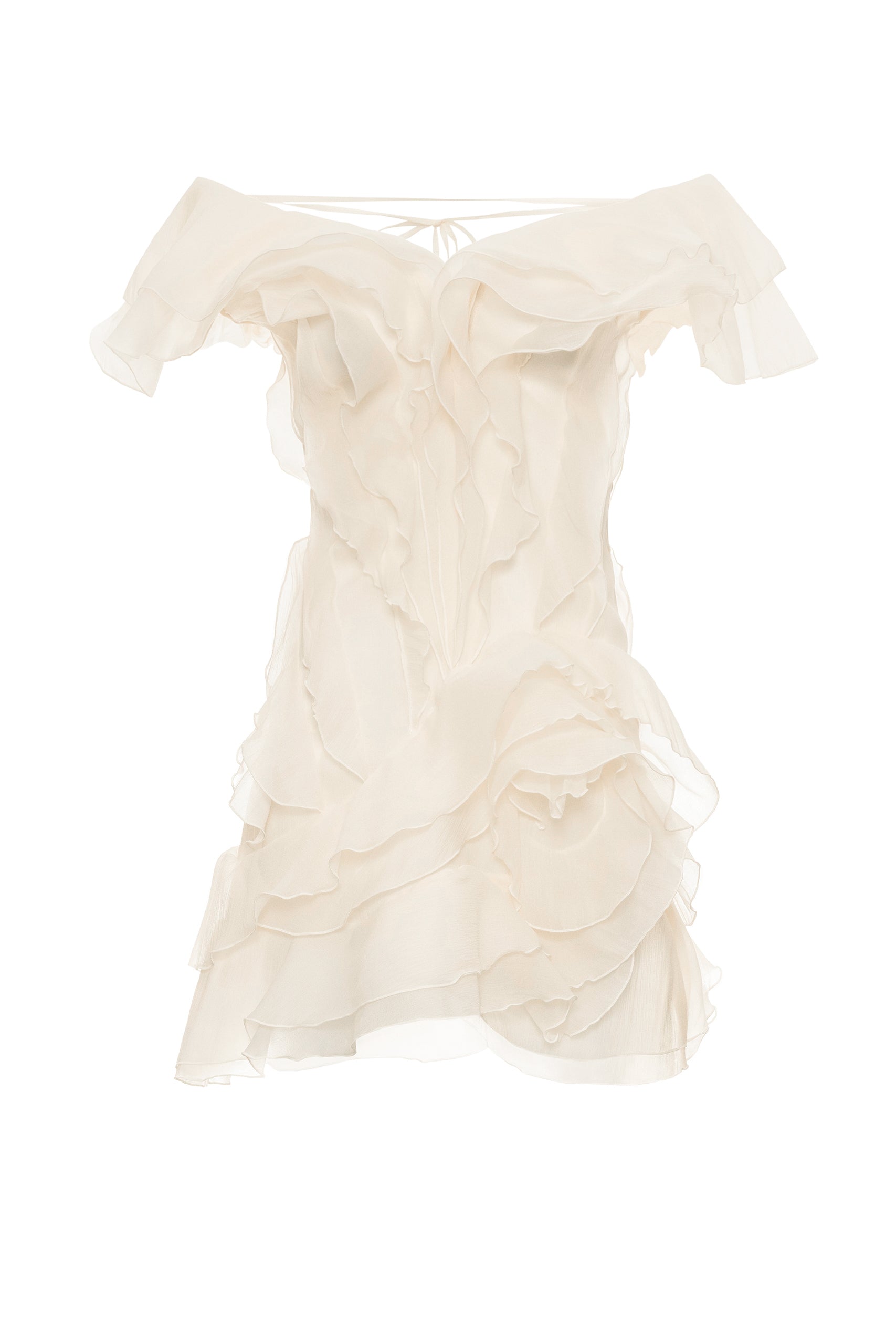 V-Neck Off-Shoulder Layered Ruffled Sleeveless Mini Dress