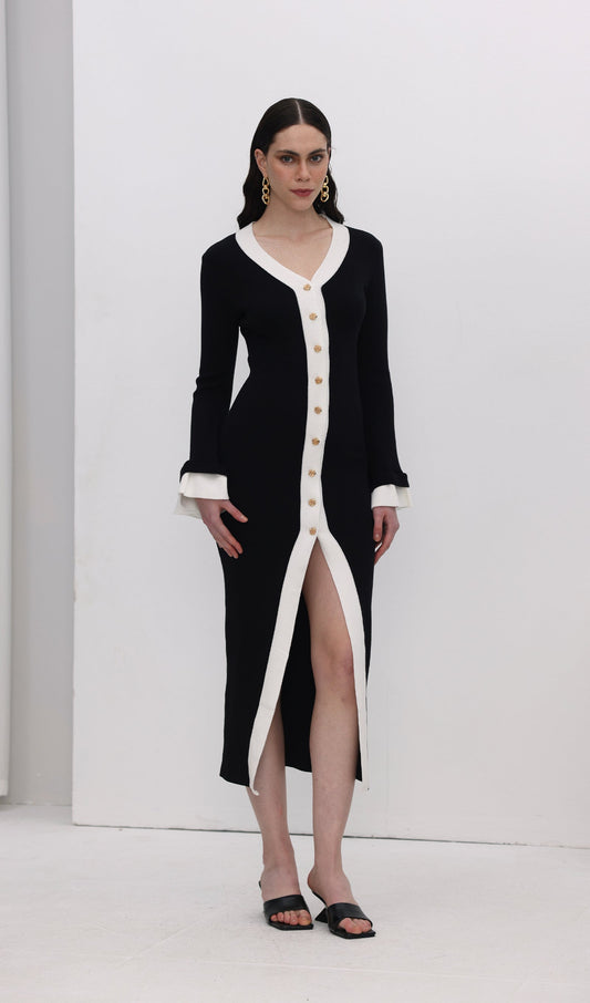 Knitted Contrasting Cuffs Maxi Dress
