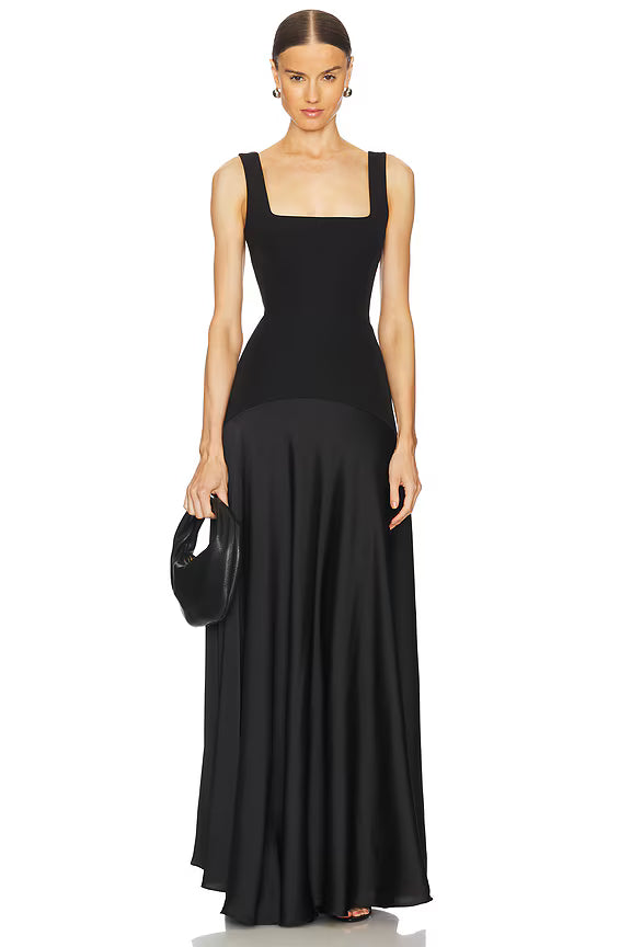 Spaghetti Strap Square-Neck Dress featuring Satin Contrast Panels