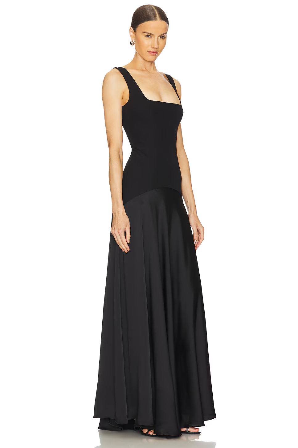 Spaghetti Strap Square-Neck Dress featuring Satin Contrast Panels