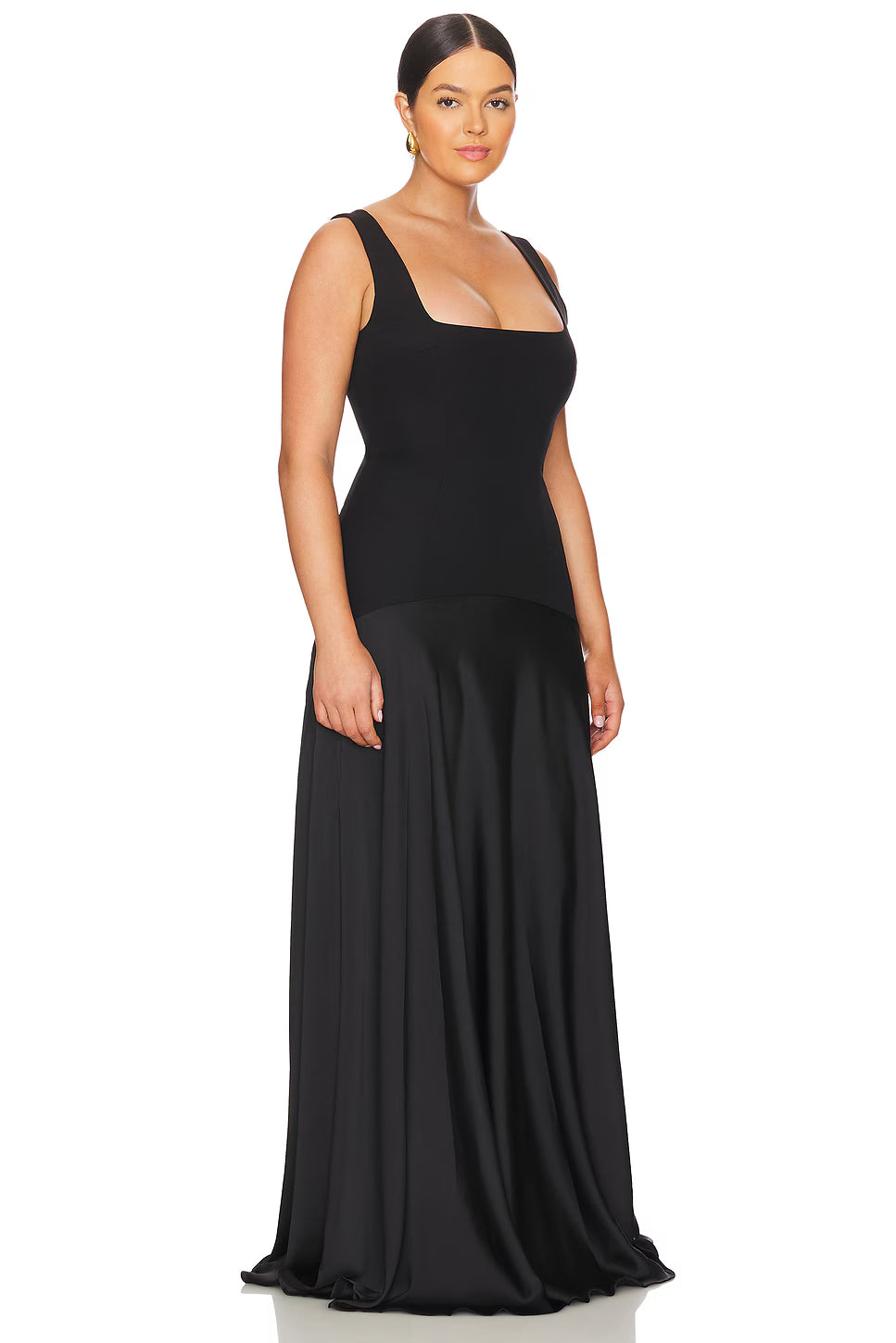 Spaghetti Strap Square-Neck Dress featuring Satin Contrast Panels