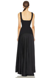 Spaghetti Strap Square-Neck Dress featuring Satin Contrast Panels