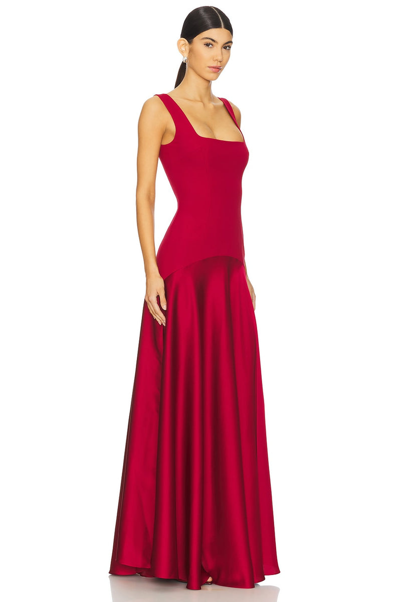 Spaghetti Strap Square-Neck Dress featuring Satin Contrast Panels