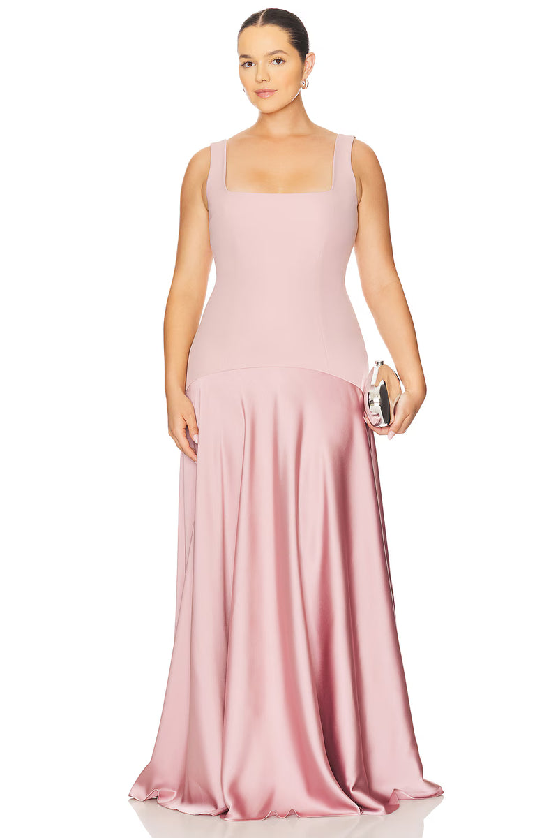 Spaghetti Strap Square-Neck Dress featuring Satin Contrast Panels