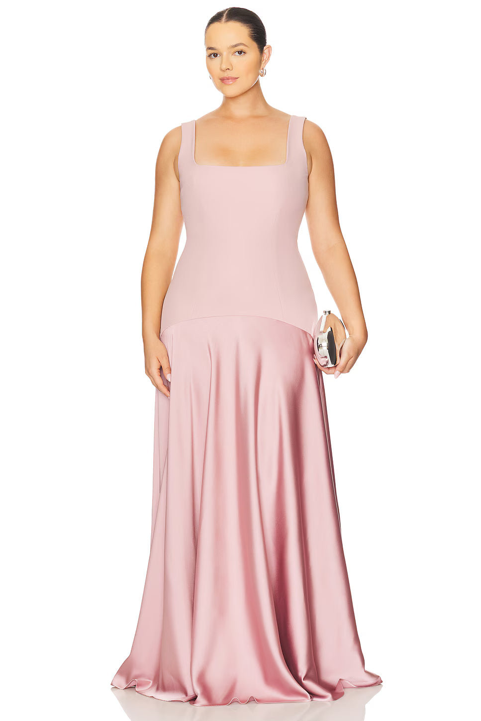 Spaghetti Strap Square-Neck Dress featuring Satin Contrast Panels