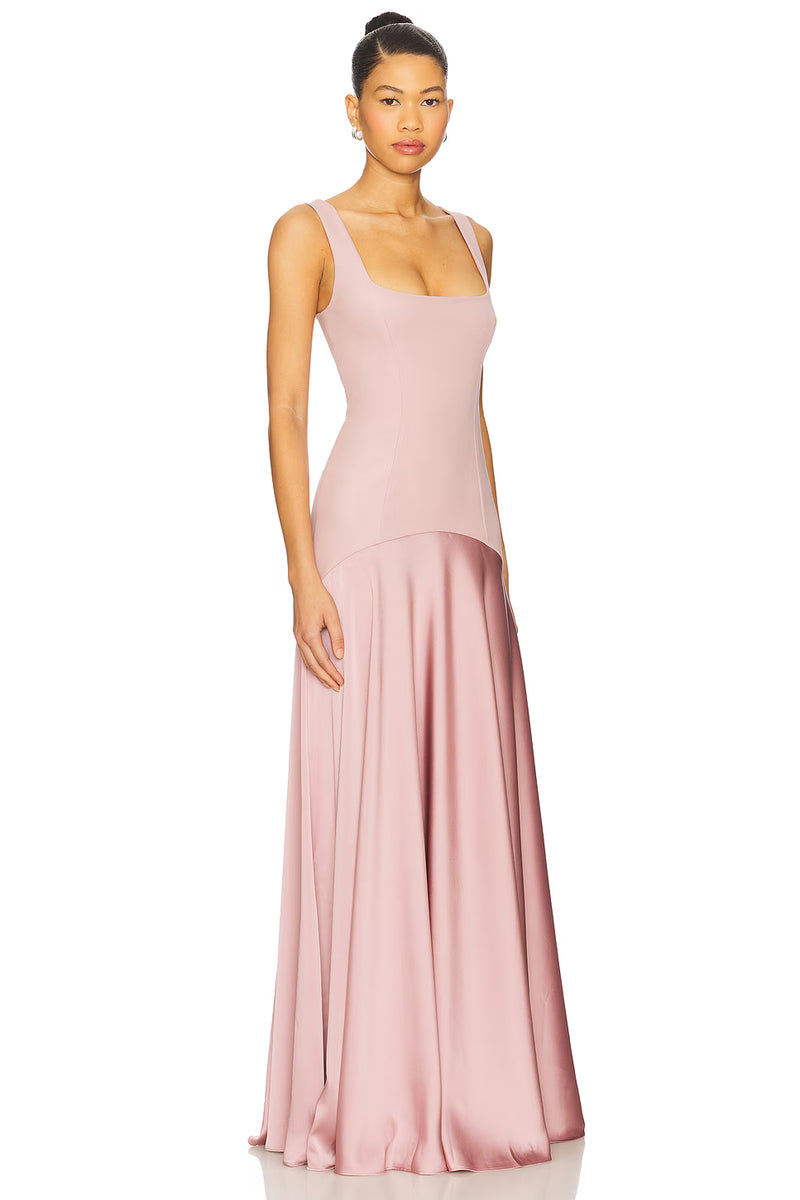 Spaghetti Strap Square-Neck Dress featuring Satin Contrast Panels