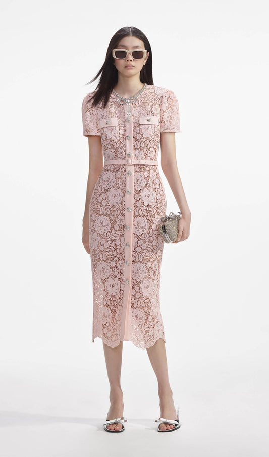 Lace Diamante Bow Midi Dress