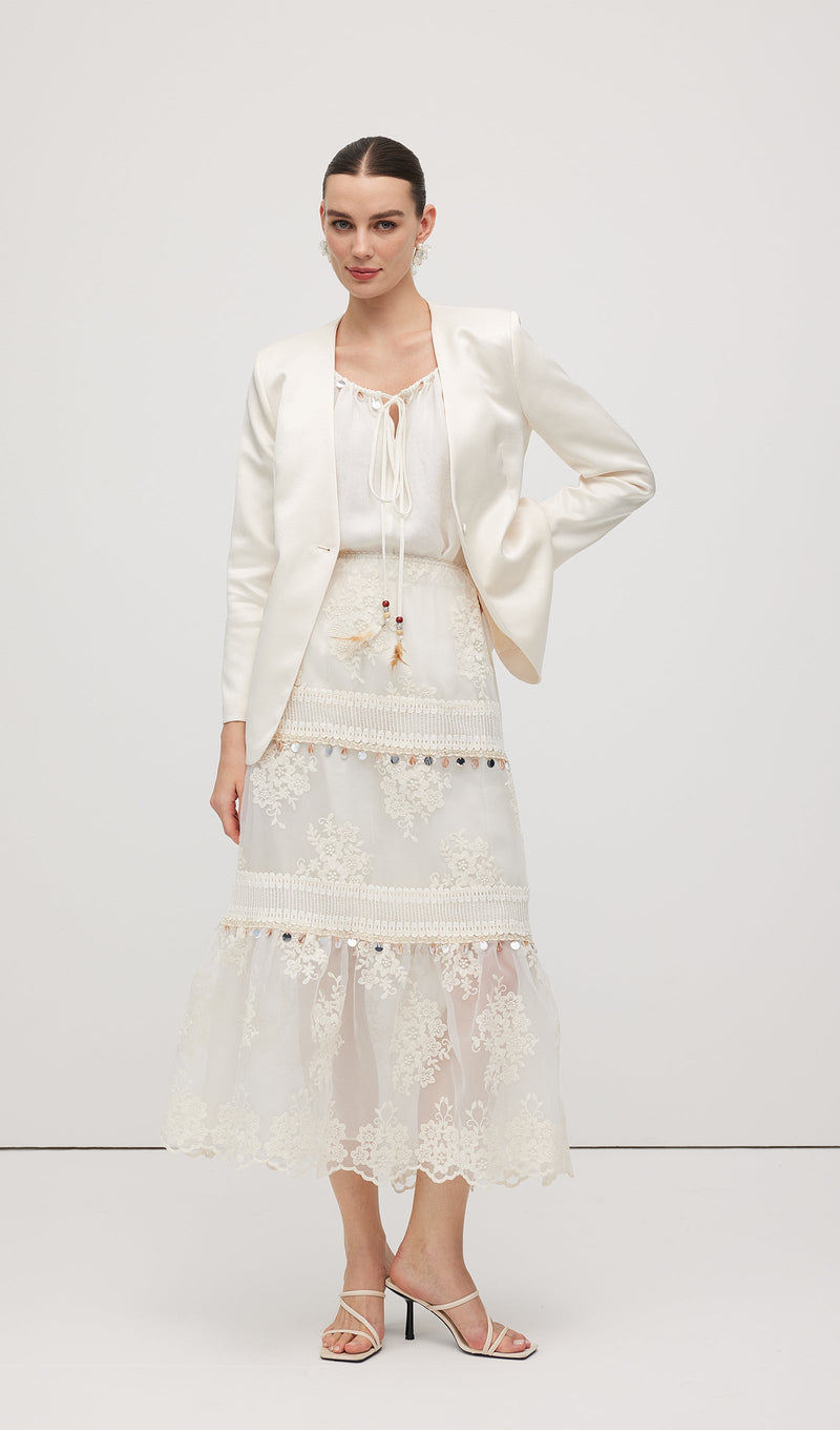 Lace Embroidery Bohemian Midi Skirt