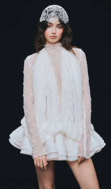 Lace Semi Sheer Ruffled Mini Dress