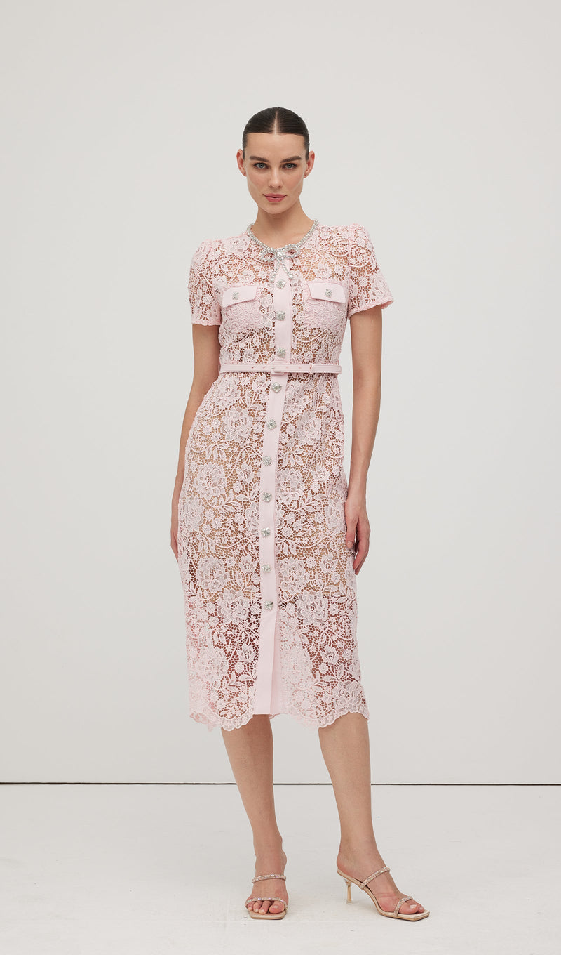 Lace Diamante Bow Midi Dress