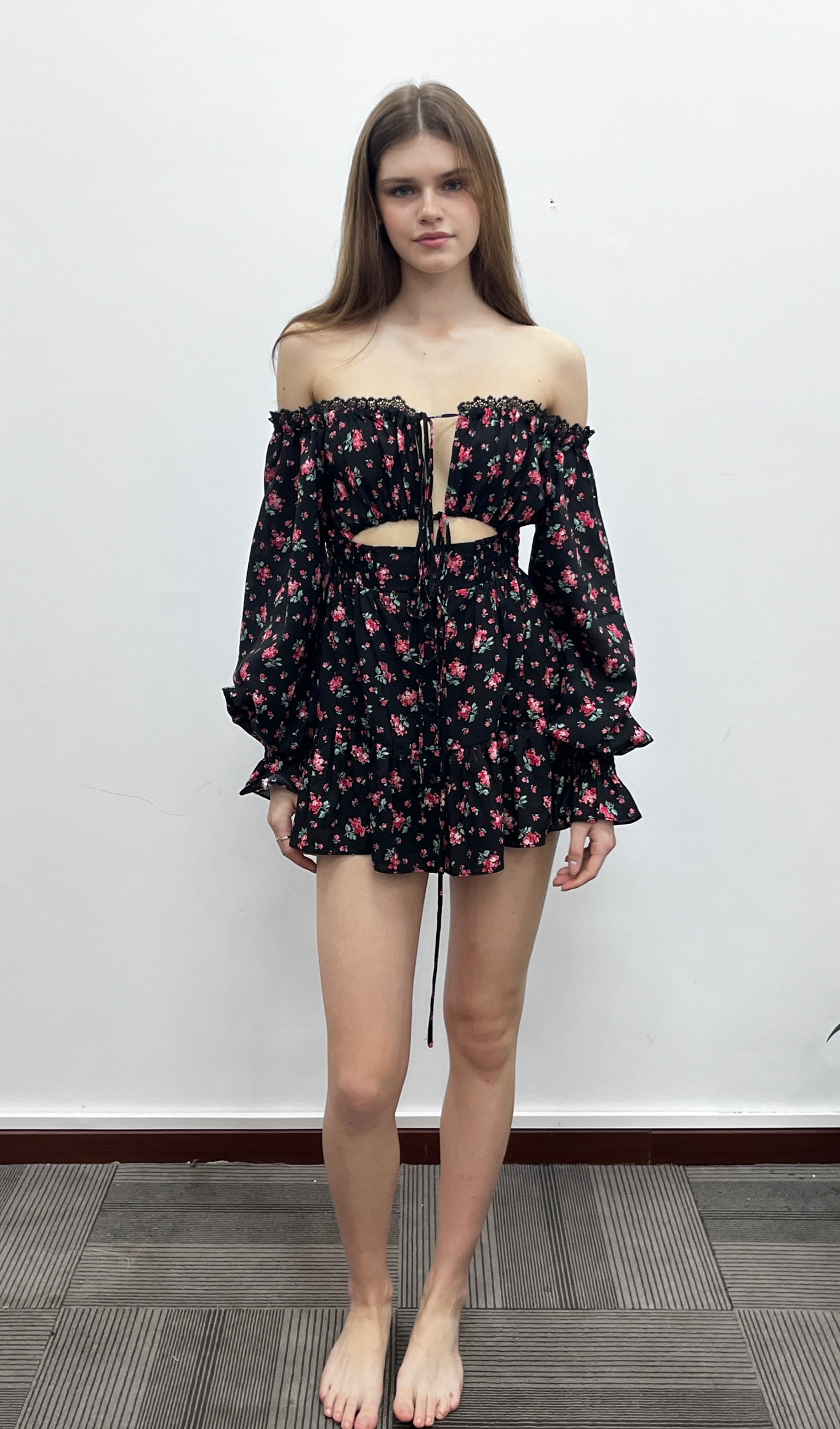 Lace Up Mini Dress Two Piece Set