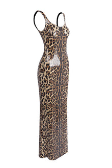 Two-Piece Sequin Leopard Spaghetti Strap Dress with Pullover Cape