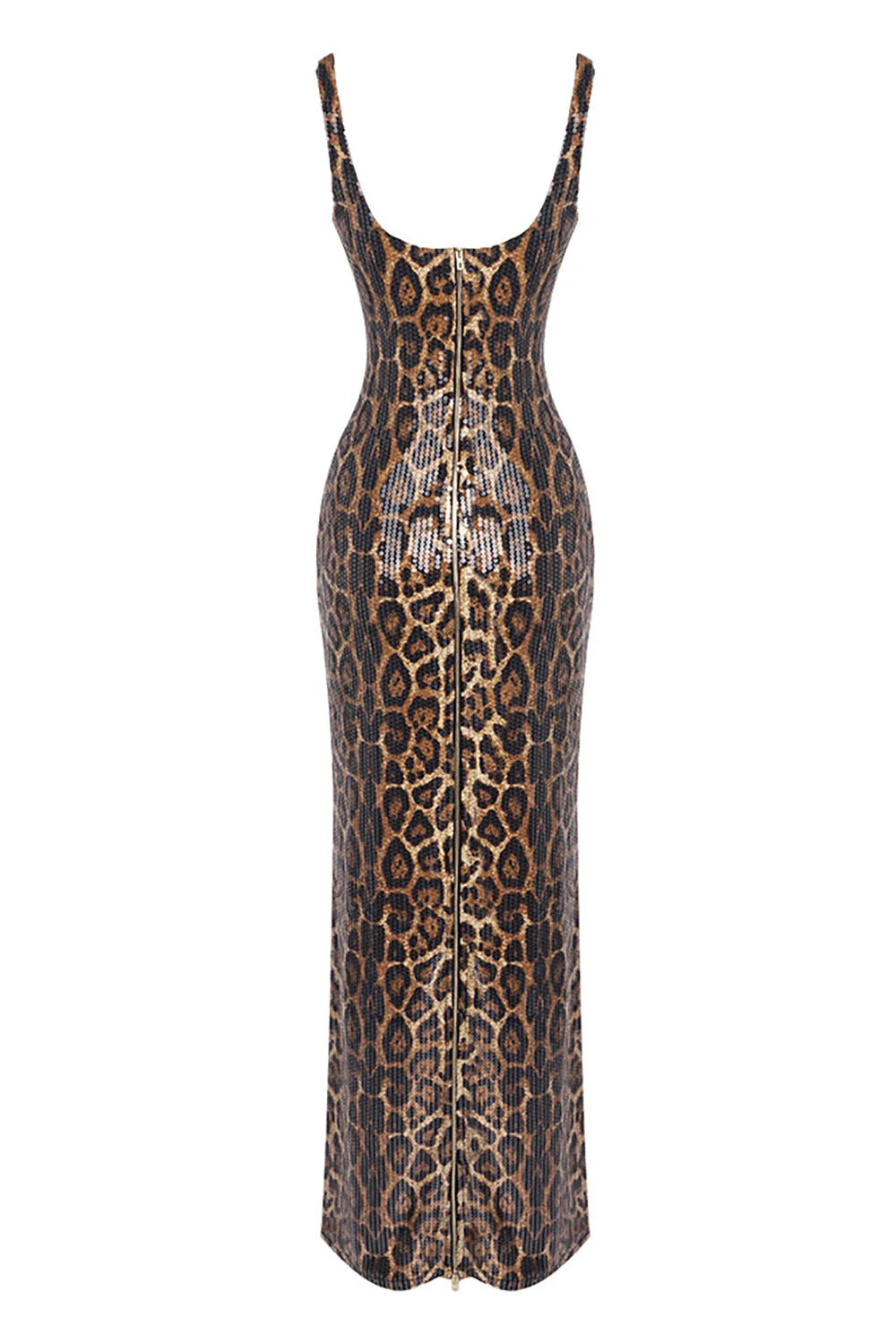 Two-Piece Sequin Leopard Spaghetti Strap Dress with Pullover Cape