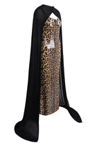 Two-Piece Sequin Leopard Spaghetti Strap Dress with Pullover Cape