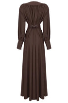 Deep V-Neck Lantern Sleeve Draped Pleated Dress