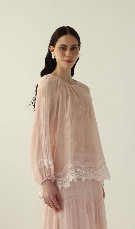 Long Sleeved Lace Panel Top