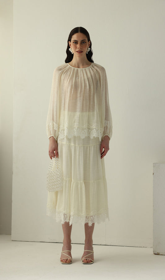 Long Sleeved Lace Panel Top
