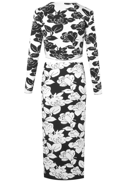 Long Sleeve Weave Flowers 2 Pieces Bodycon Bandage Set