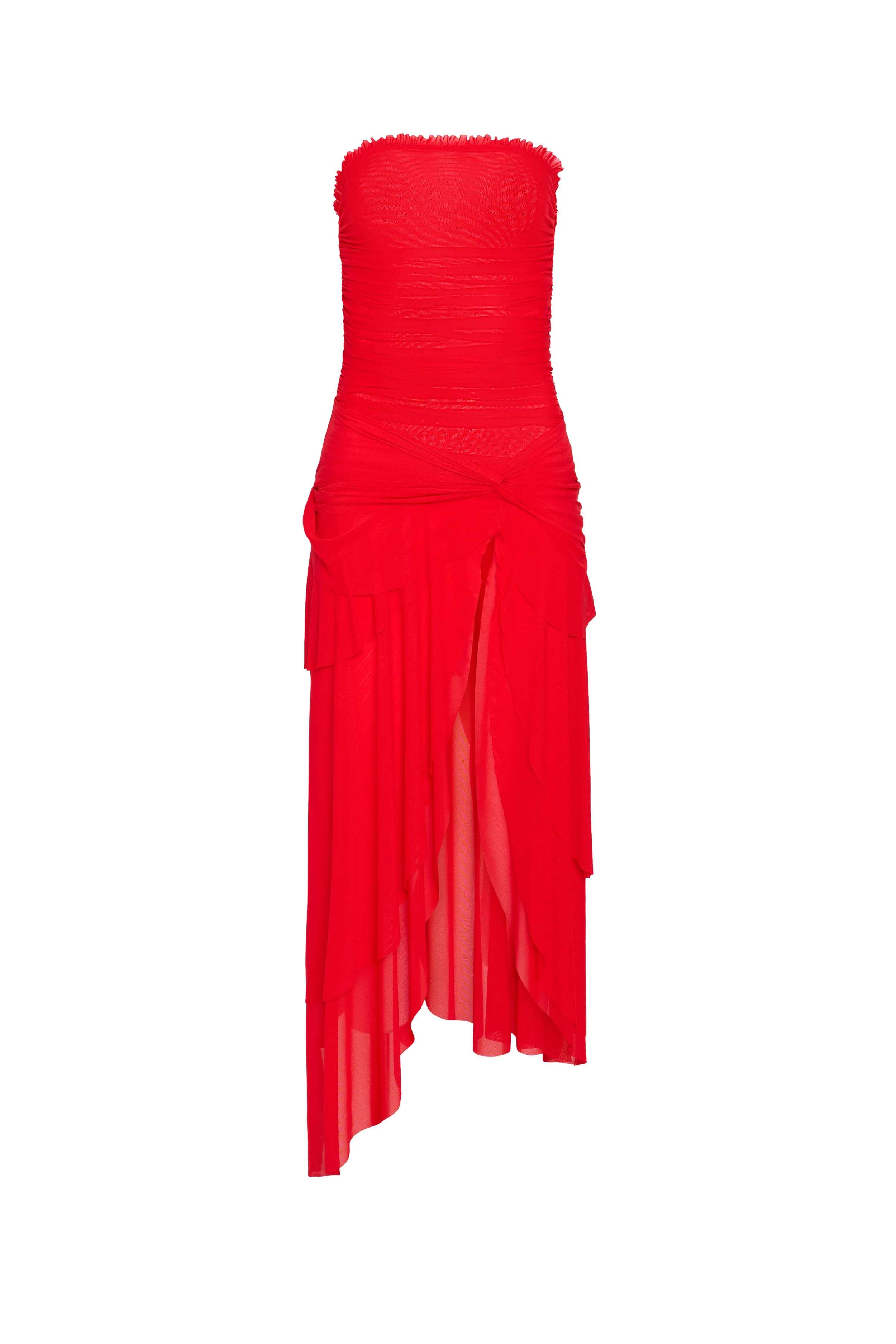 Strapless Waist Twist Front Slit Dress