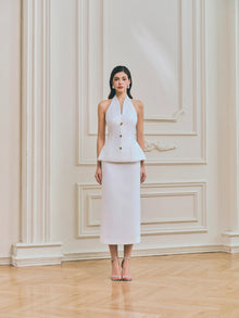 Halter V-Neck Backless Top & Straight Skirt Set