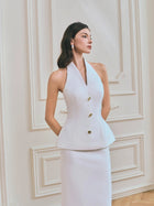 Halter V-Neck Backless Top & Straight Skirt Set