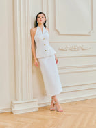 Halter V-Neck Backless Top & Straight Skirt Set