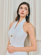 Halter V-Neck Backless Top & Straight Skirt Set