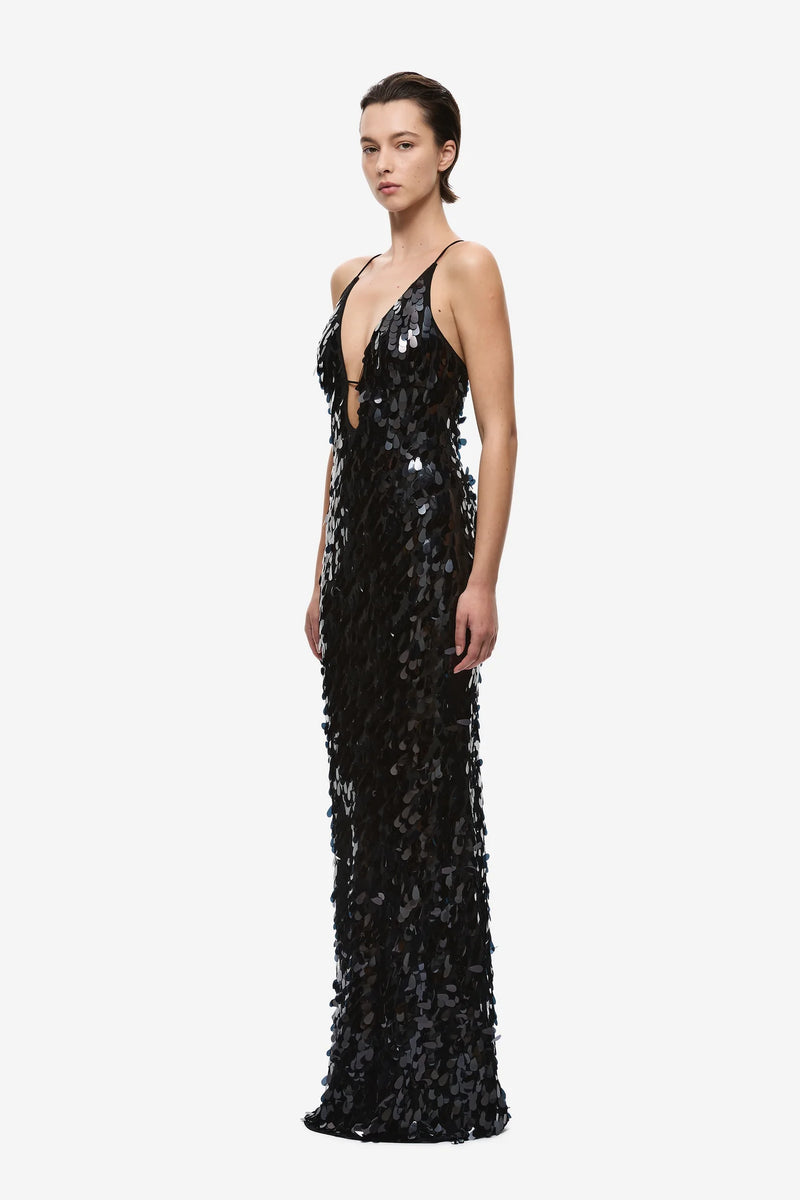 Spaghetti Strap Deep-V Sequin Dress