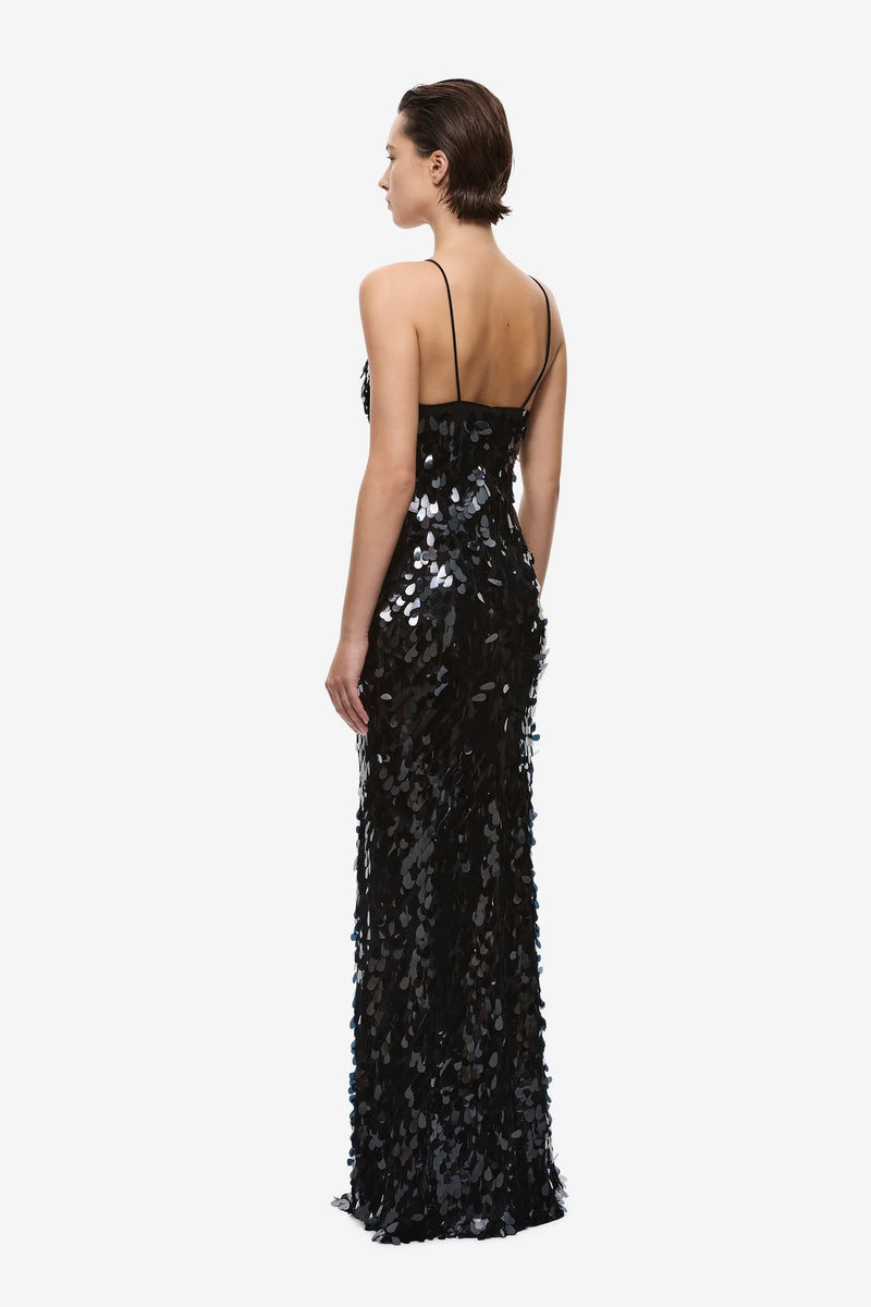 Spaghetti Strap Deep-V Sequin Dress
