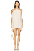 Halter-Tie Asymmetric-Hem Chiffon Mini Dress