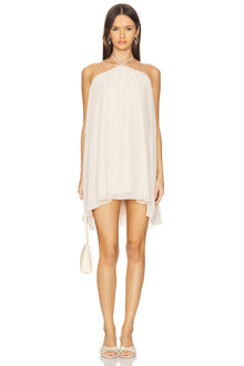 Halter-Tie Asymmetric-Hem Chiffon Mini Dress