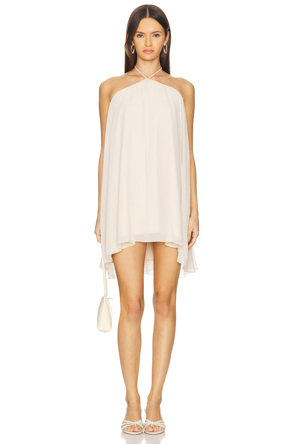 Halter-Tie Asymmetric-Hem Chiffon Mini Dress