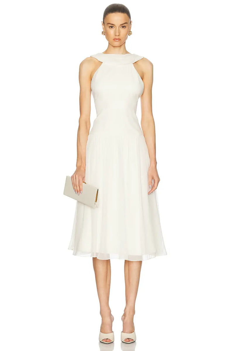 Halter Neck Spaghetti Strap Backless Chiffon Dress